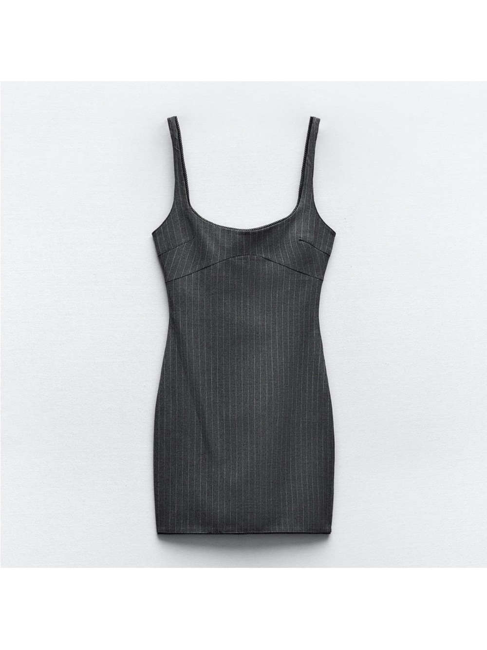 Zara Charcoal Pinstripe Scoop Neck Mini Dress